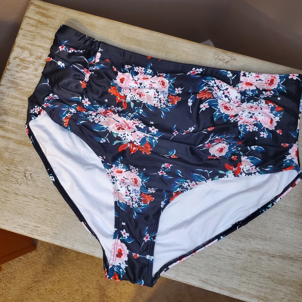 Plus Size High Rise Floral Bikini Bottoms Sz XXL